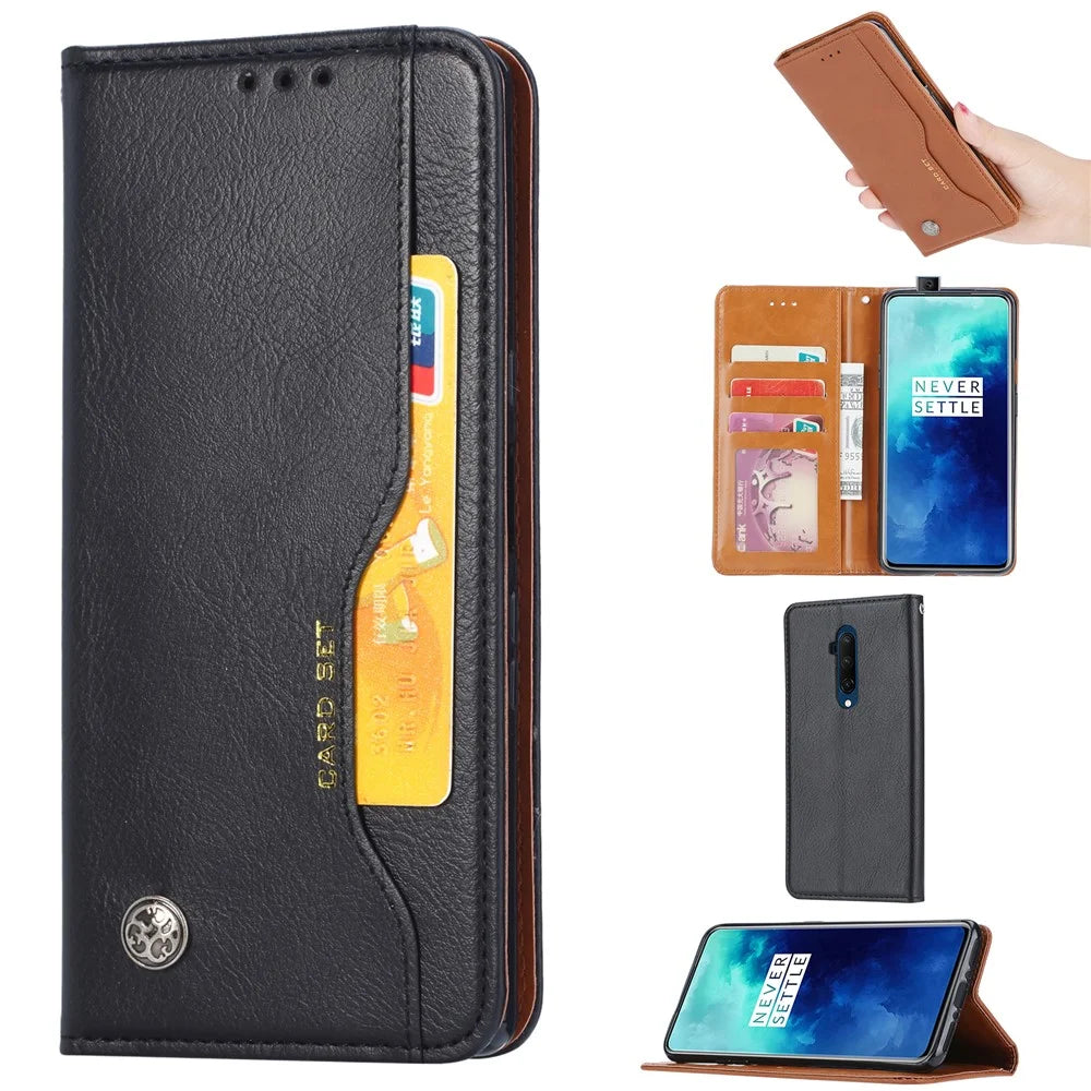 Auto-absorbed PU Leather Wallet Mobile Cover for OnePlus 7T Pro - Black - 1
