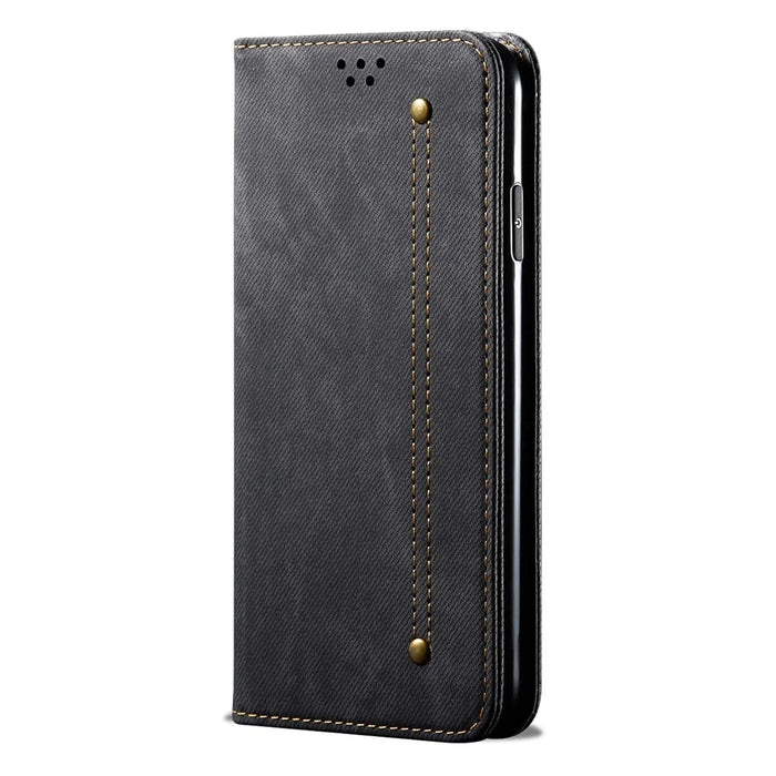 Vintage Style Jeans Cloth Texture Wallet Flip Leather Phone Case for OnePlus 8 - Black - 3