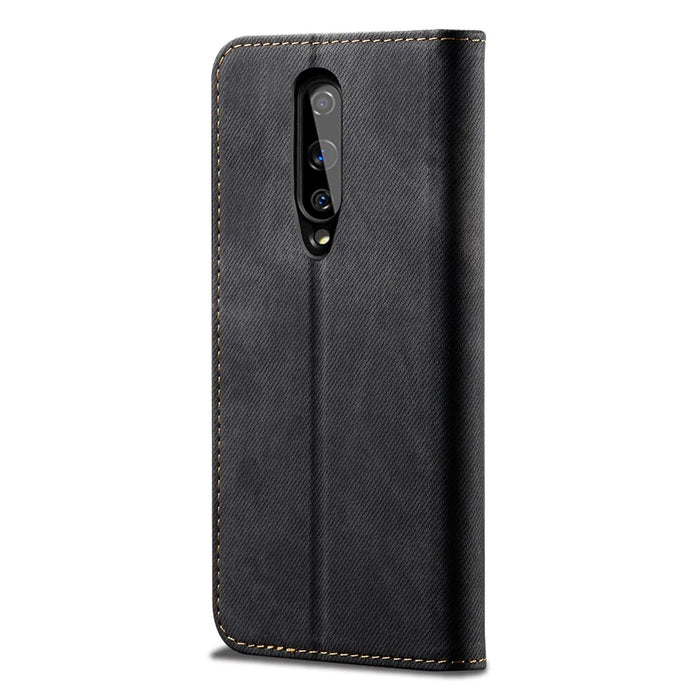 Vintage Style Jeans Cloth Texture Wallet Flip Leather Phone Case for OnePlus 8 - Black - 4