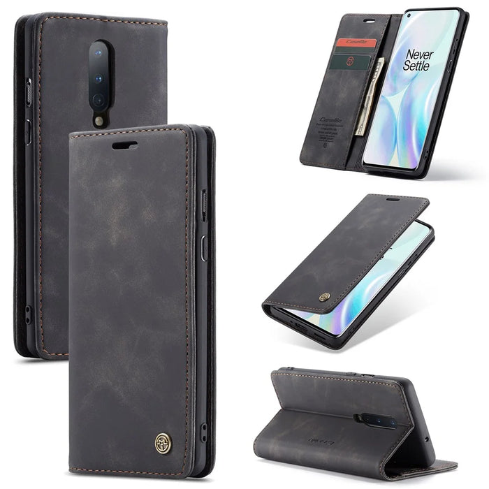 CASEME 013 Series Auto-absorbed Leather Wallet Shell for OnePlus 8 - Black - 1