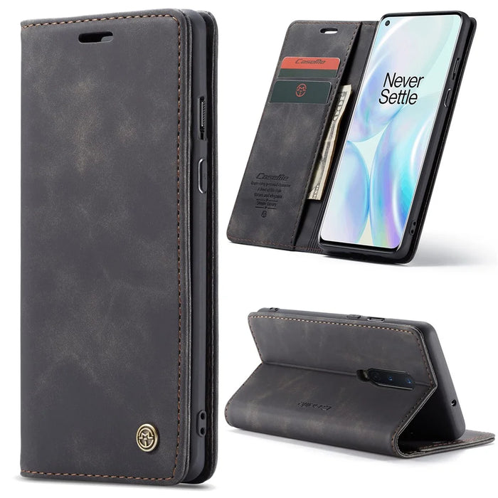 CASEME 013 Series Auto-absorbed Leather Wallet Shell for OnePlus 8 - Black - 2