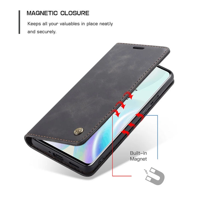 CASEME 013 Series Auto-absorbed Leather Wallet Shell for OnePlus 8 - Black - 4