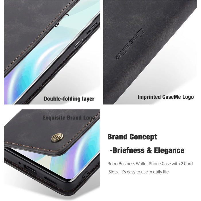 CASEME 013 Series Auto-absorbed Leather Wallet Shell for OnePlus 8 - Black - 6