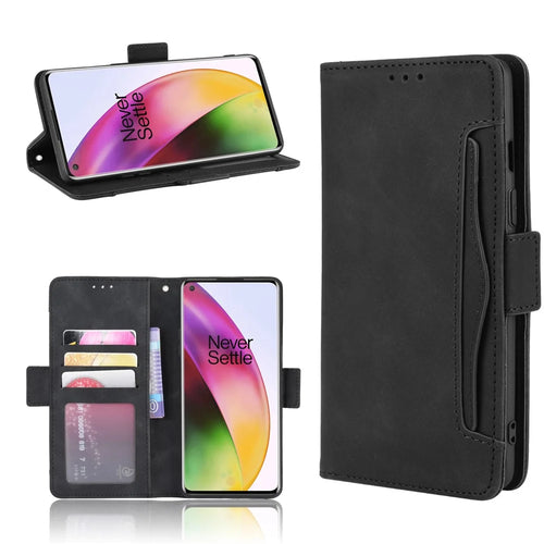 PU Leather Stand Wallet Phone Casing with Multiple Card Slots for OnePlus 8 - Black - 1