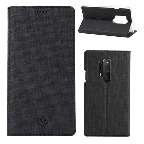 VILI DMX Cross Texture Leather Stand Shell for OnePlus 8 Pro - Black - 1