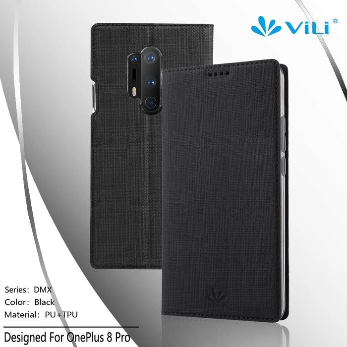 VILI DMX Cross Texture Leather Stand Shell for OnePlus 8 Pro - Black - 6