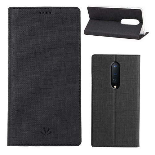 VILI DMX Cross Texture Leather Stand Case for OnePlus 8 - Black - 1