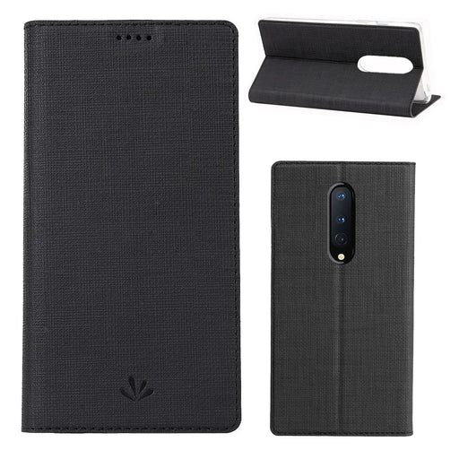 VILI DMX Cross Texture Leather Stand Case for OnePlus 8 - Black - 1