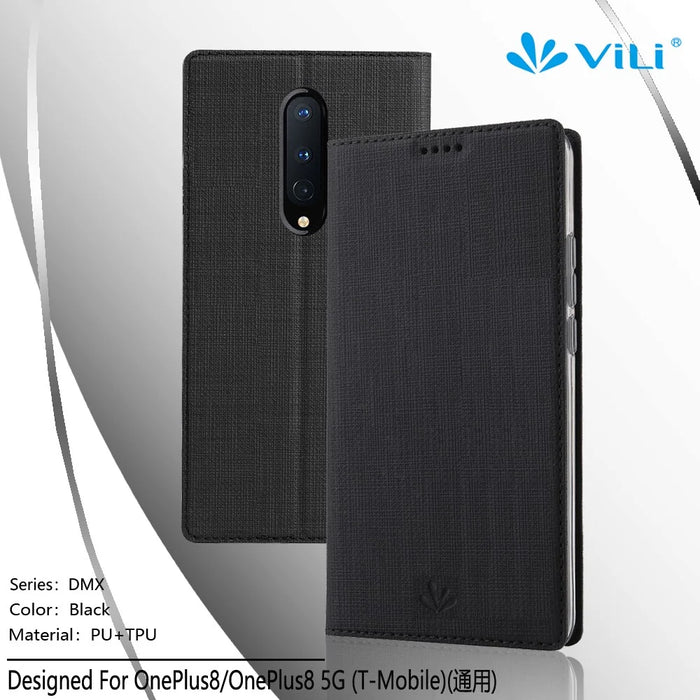 VILI DMX Cross Texture Leather Stand Case for OnePlus 8 - Black - 6