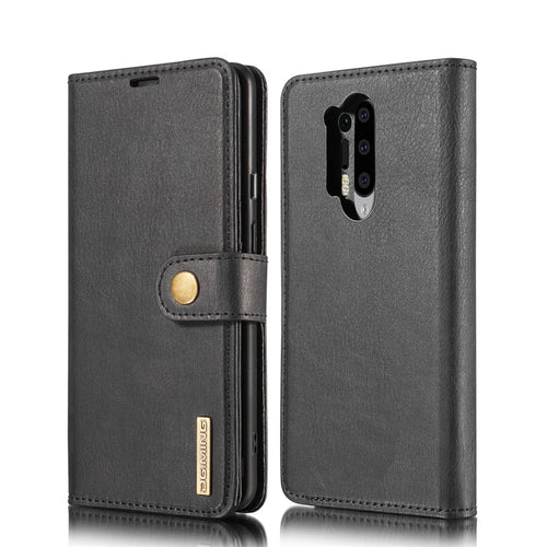 DG.MING Phone Cover Detachable 2-in-1 Split Leather Wallet Shell + PC Back Case for OnePlus 8 Pro - Black - 1