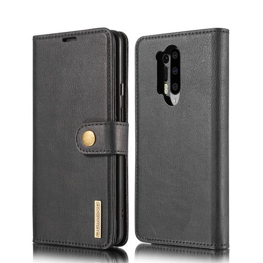 DG.MING Phone Cover Detachable 2-in-1 Split Leather Wallet Shell + PC Back Case for OnePlus 8 Pro - Black - 1