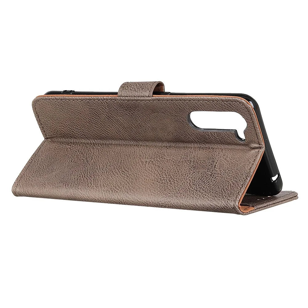 KHAZNEH Wallet Stand Flip Leather Phone Shell for OnePlus Nord - Grey - 7
