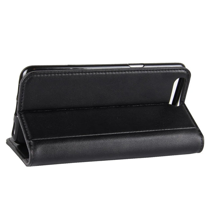 For OnePlus 5 Phone Cases Genuine Split Leather Wallet Mobile Cover Stand - Black - 6