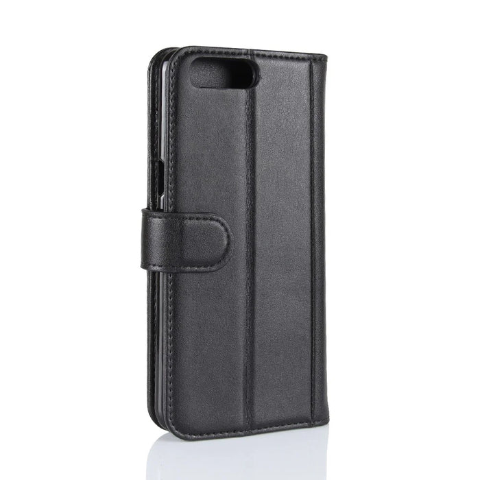 For OnePlus 5 Phone Cases Genuine Split Leather Wallet Mobile Cover Stand - Black - 7