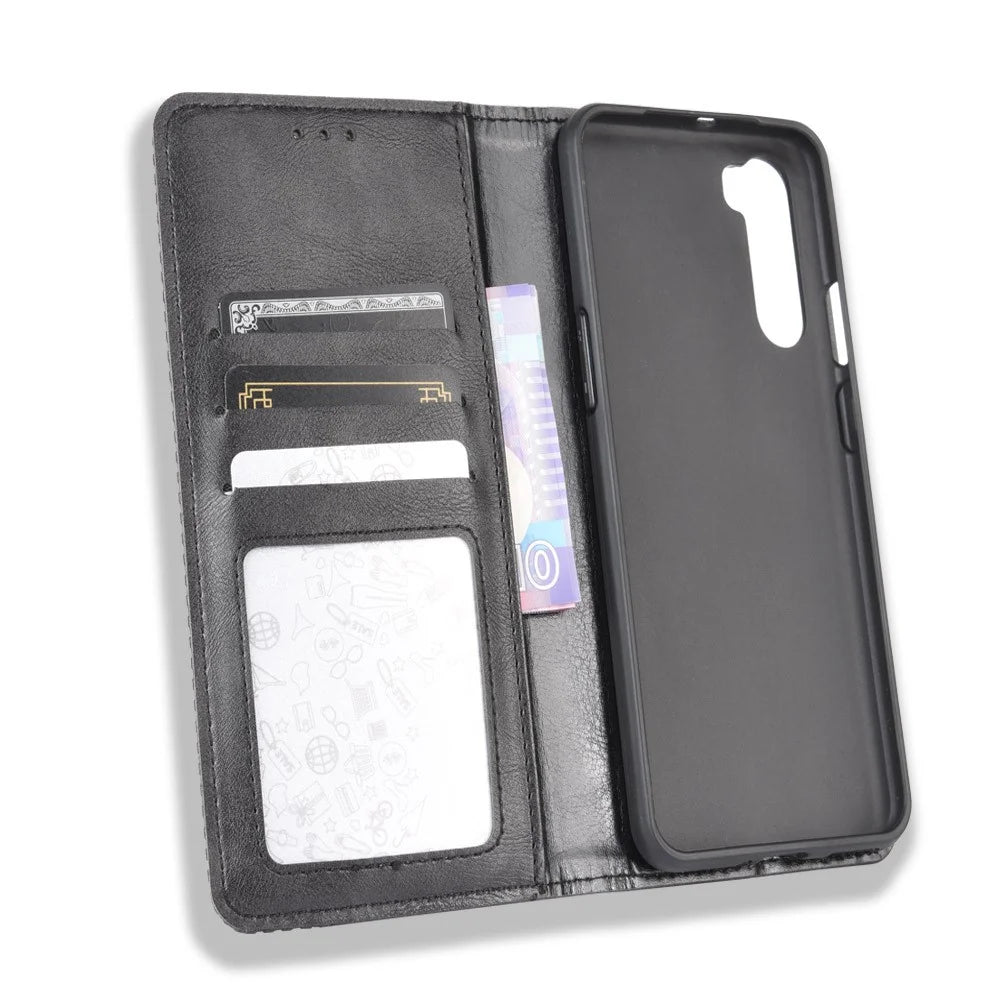 Auto-absorbed Retro Leather Wallet Phone Case for OnePlus Nord - Black - 4