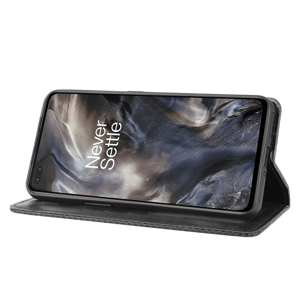 Auto-absorbed Retro Leather Wallet Phone Case for OnePlus Nord - Black - 6