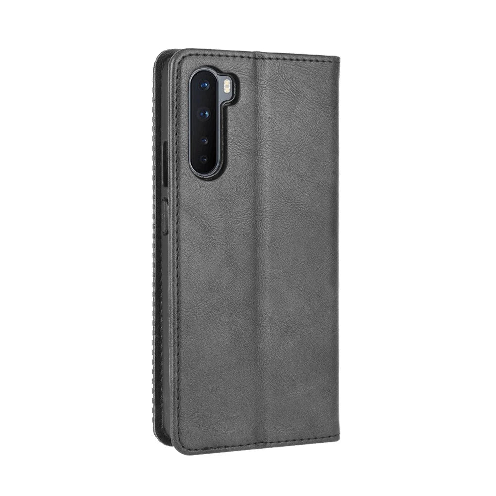 Auto-absorbed Retro Leather Wallet Phone Case for OnePlus Nord - Black - 7