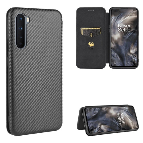 Carbon Fiber Texture Leather Auto-absorbed Phone Casing for OnePlus Nord - Black - 1