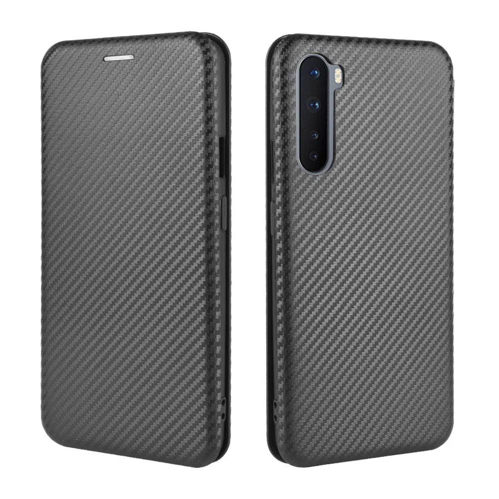 Carbon Fiber Texture Leather Auto-absorbed Phone Casing for OnePlus Nord - Black - 2