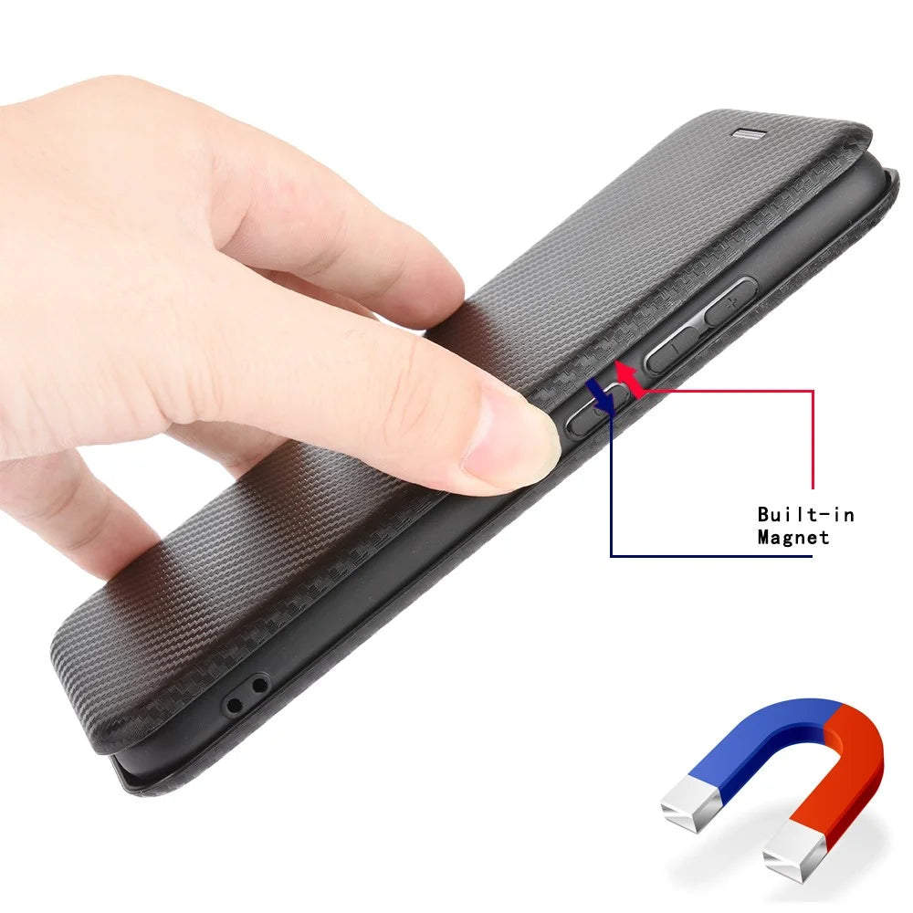 Carbon Fiber Texture Leather Auto-absorbed Phone Casing for OnePlus Nord - Black - 3