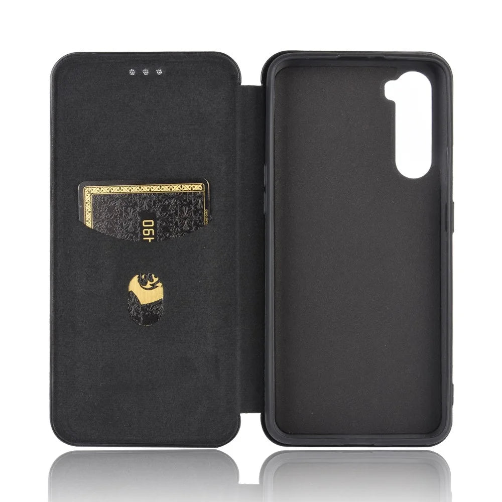 Carbon Fiber Texture Leather Auto-absorbed Phone Casing for OnePlus Nord - Black - 5