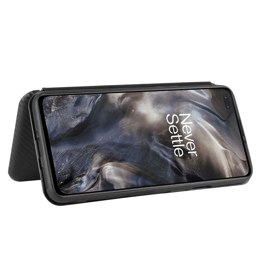 Carbon Fiber Texture Leather Auto-absorbed Phone Casing for OnePlus Nord - Black - 7