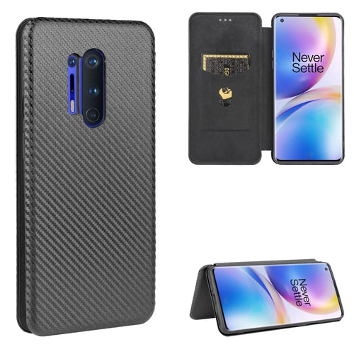 Carbon Fiber Texture Leather Auto-absorbed Phone Casing for OnePlus 8 Pro - Black - 1