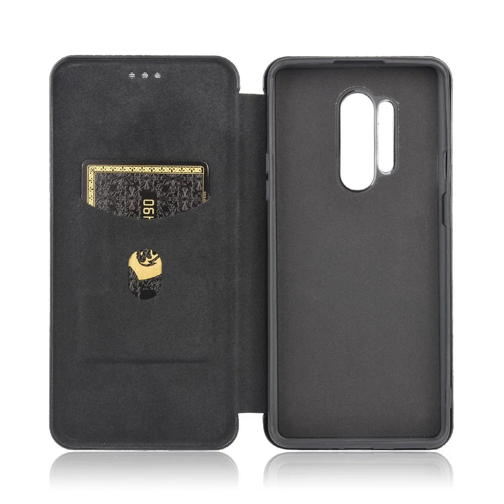 Carbon Fiber Texture Leather Auto-absorbed Phone Casing for OnePlus 8 Pro - Black - 4