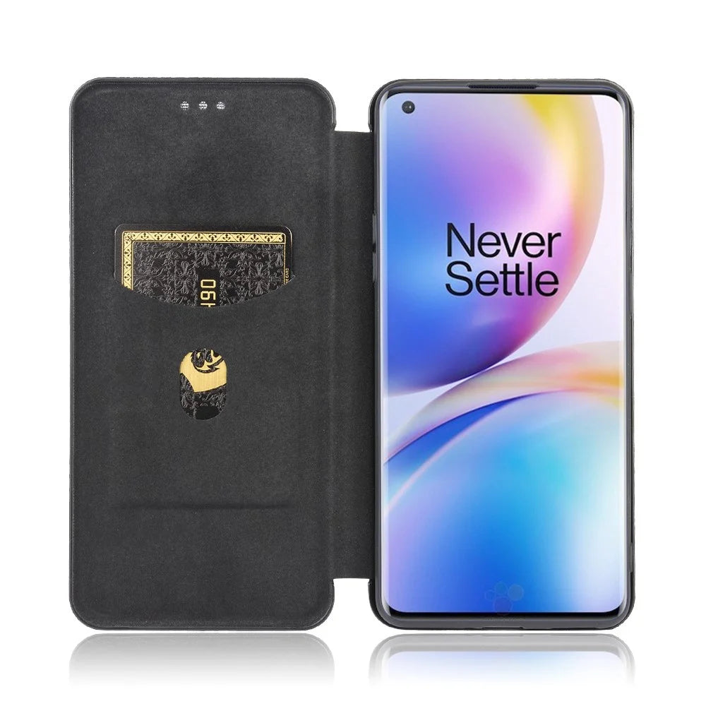 Carbon Fiber Texture Leather Auto-absorbed Phone Casing for OnePlus 8 Pro - Black - 5
