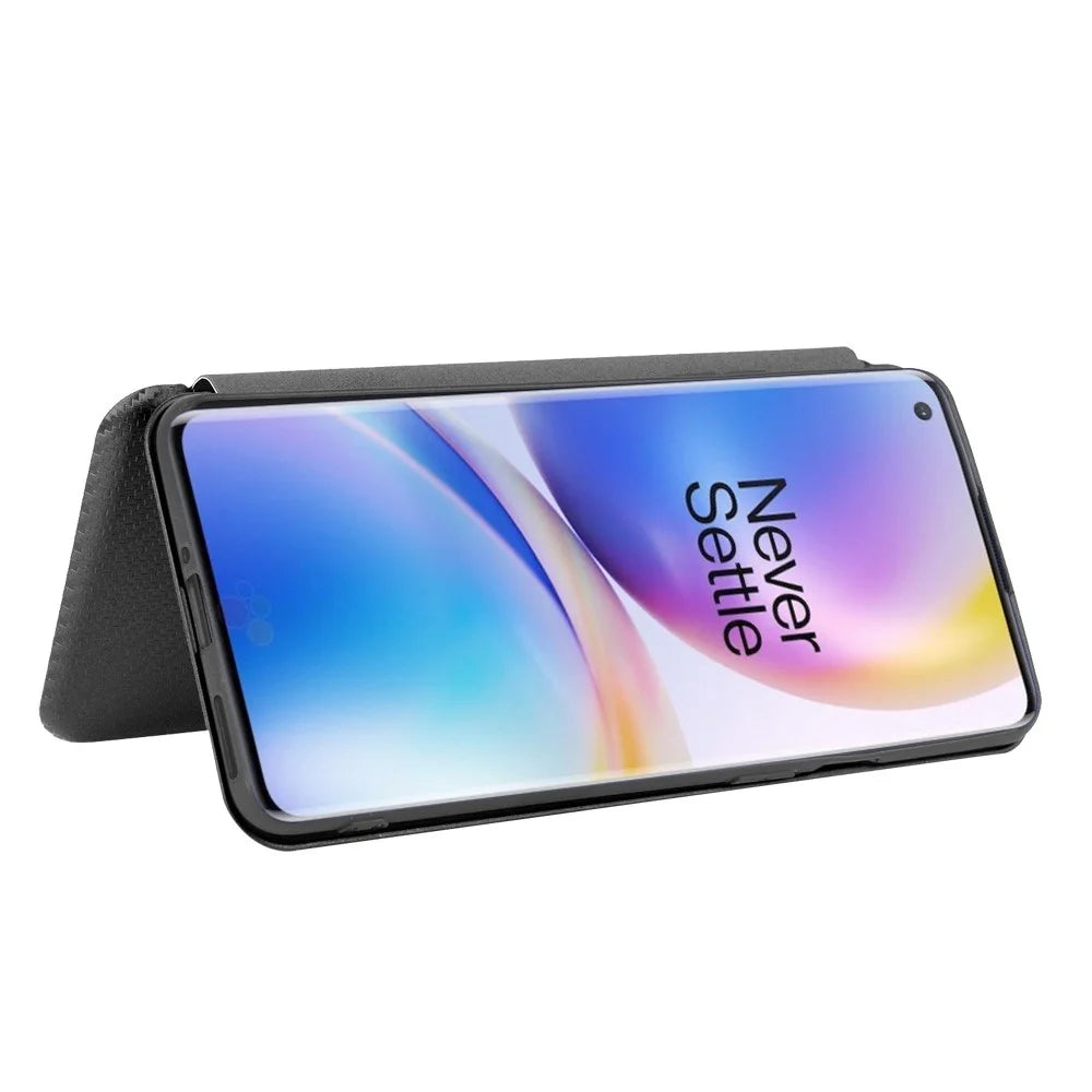 Carbon Fiber Texture Leather Auto-absorbed Phone Casing for OnePlus 8 Pro - Black - 6