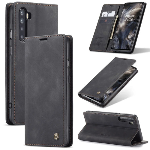 CASEME 013 Series Auto-absorbed Leather Wallet Protection Case for OnePlus Nord - Black - 1