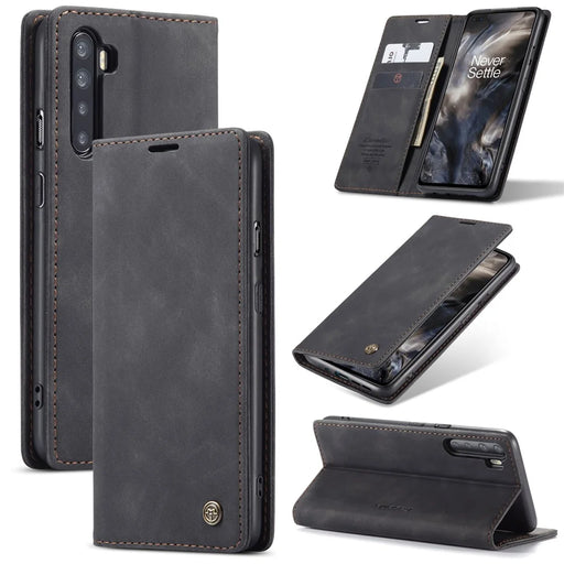 CASEME 013 Series Auto-absorbed Leather Wallet Protection Case for OnePlus Nord - Black - 1