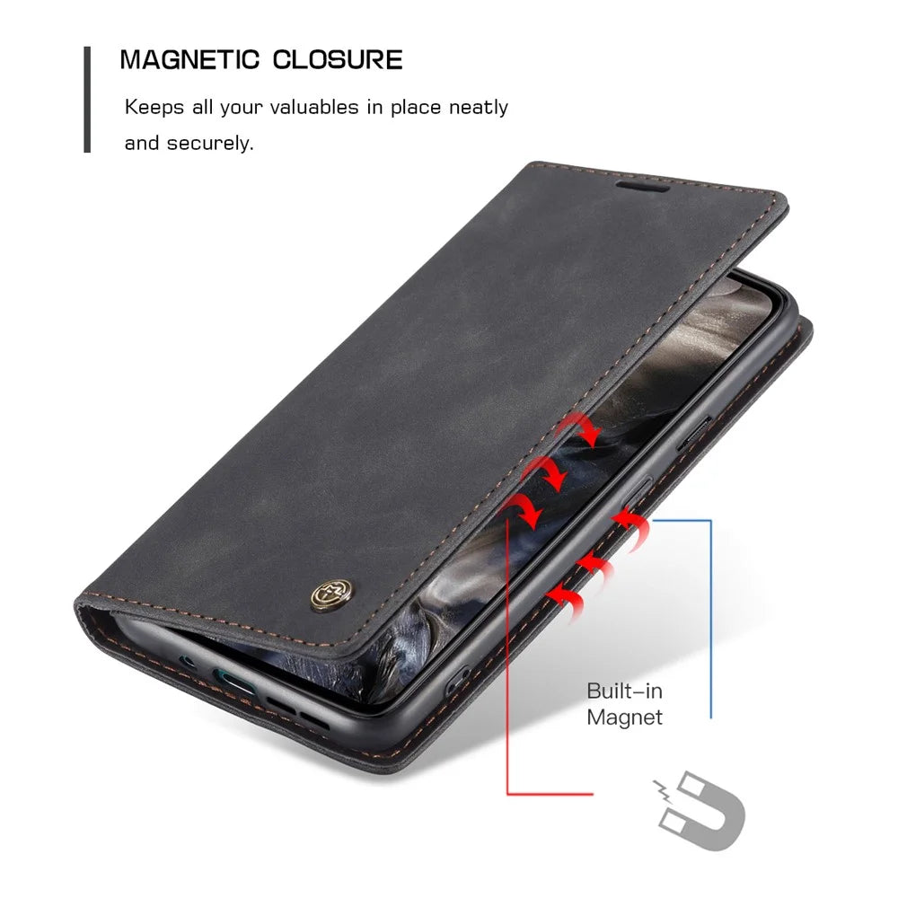 CASEME 013 Series Auto-absorbed Leather Wallet Protection Case for OnePlus Nord - Black - 4