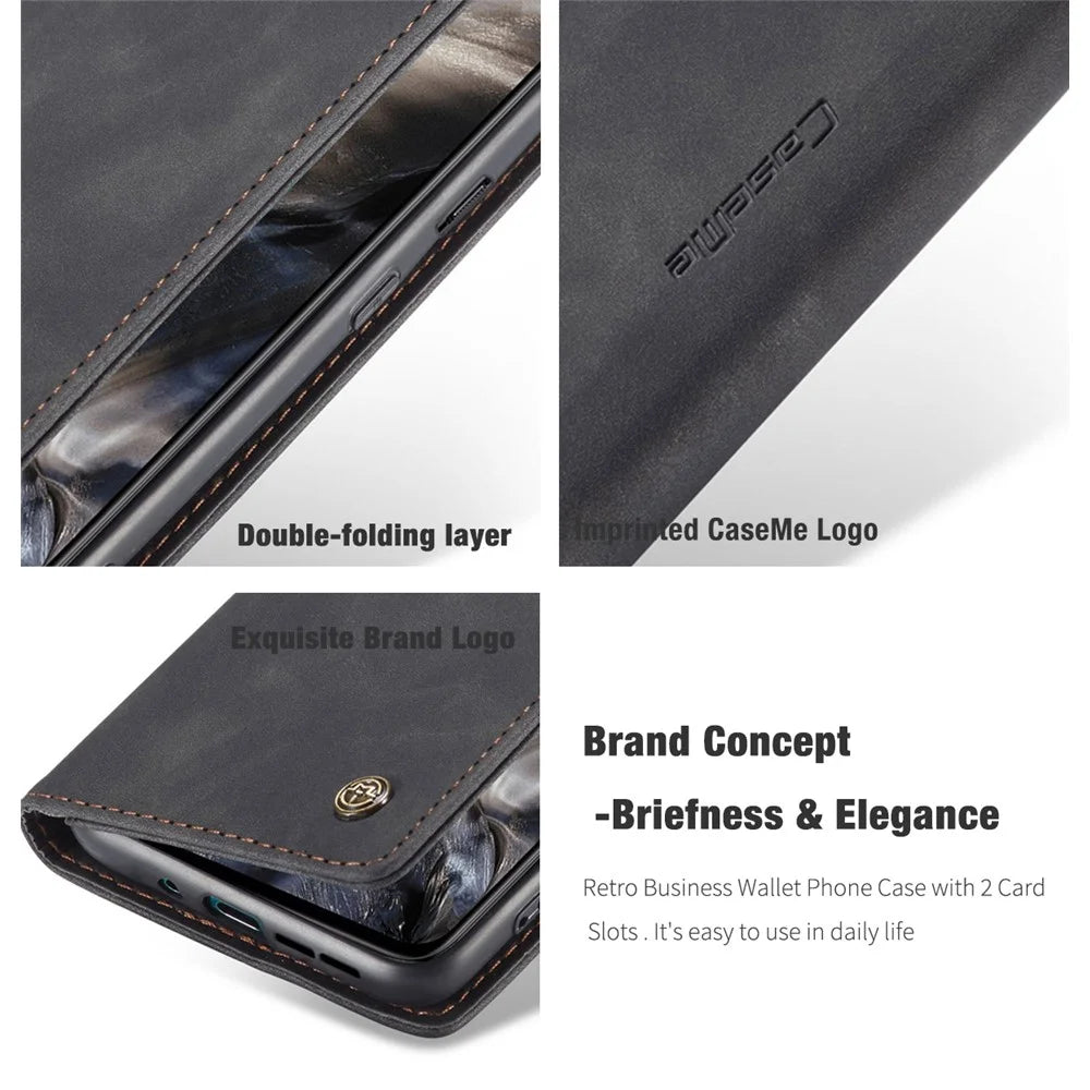 CASEME 013 Series Auto-absorbed Leather Wallet Protection Case for OnePlus Nord - Black - 6