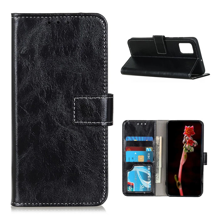 Leather Cover for OnePlus 8T Cover Crazy Horse Texture Wallet Stand Shell - Black - 1