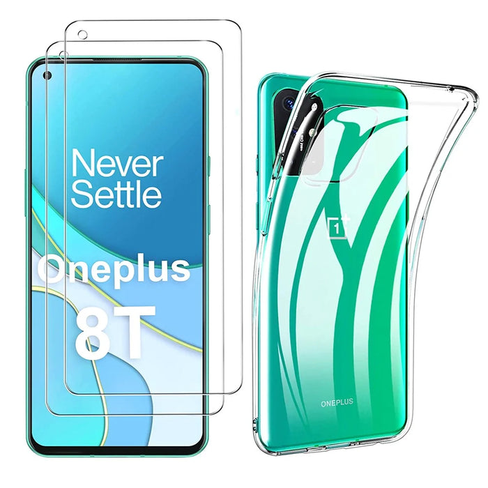 Soft TPU Case for OnePlus 8T Shell with Tempered Glass Screen Film - 1