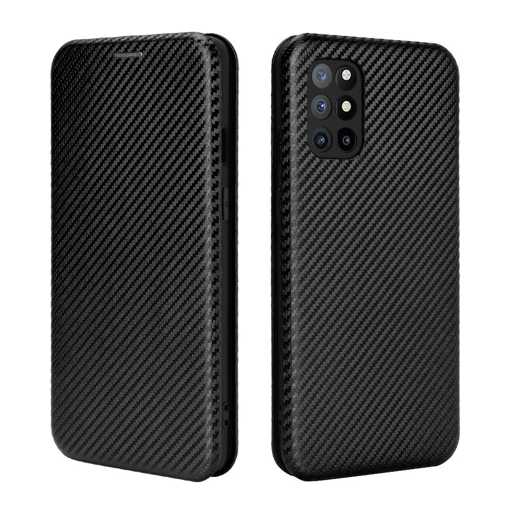 For OnePlus 8T Carbon Fiber Texture Auto-absorbed Flip Leather Cover Stand Card Slots Case - Black - 2