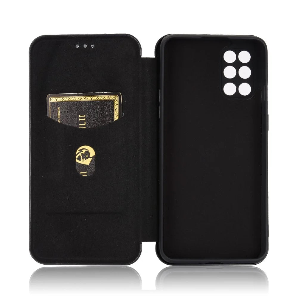 For OnePlus 8T Carbon Fiber Texture Auto-absorbed Flip Leather Cover Stand Card Slots Case - Black - 4