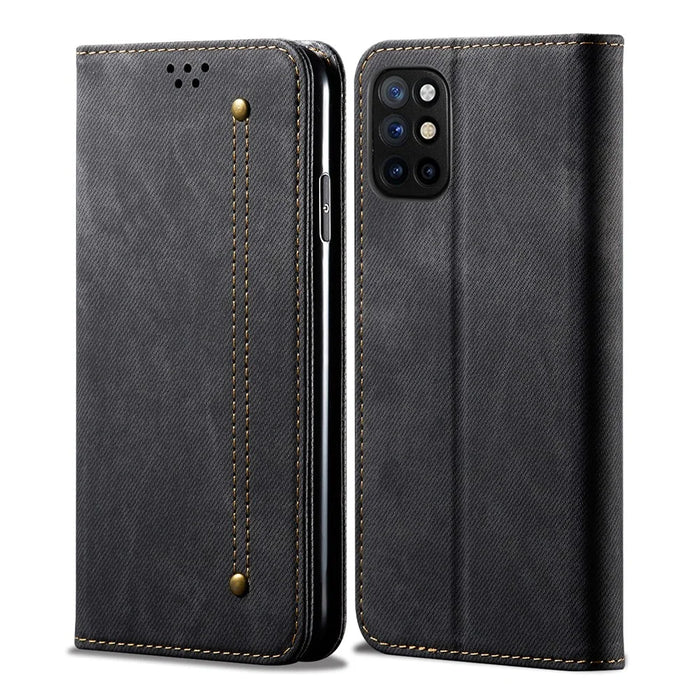 Vintage Style Jeans Cloth Texture Wallet Stand Leather Phone Cover for OnePlus 8T - Black - 2