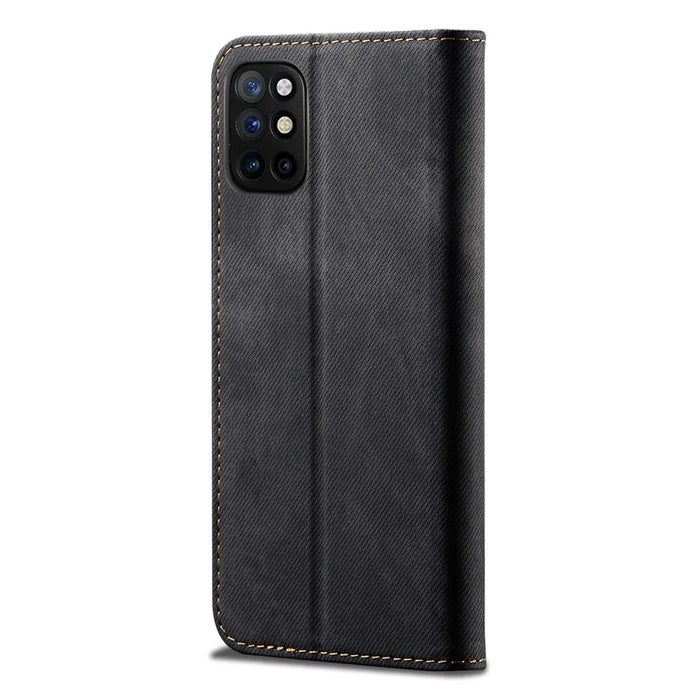 Vintage Style Jeans Cloth Texture Wallet Stand Leather Phone Cover for OnePlus 8T - Black - 4