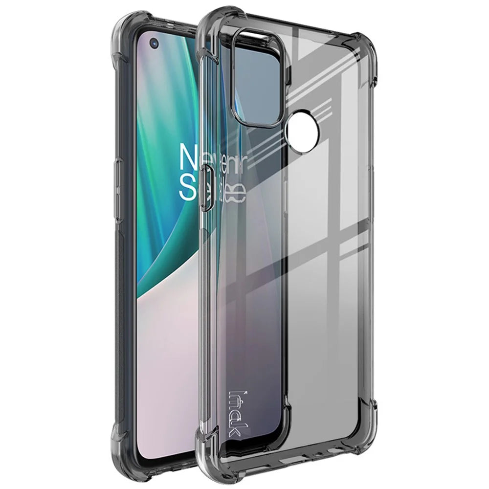 IMAK Silky Anti-drop Ultra Thin TPU Shell Case + Screen Protector Film for OnePlus Nord N100 - Transparent Black - 1