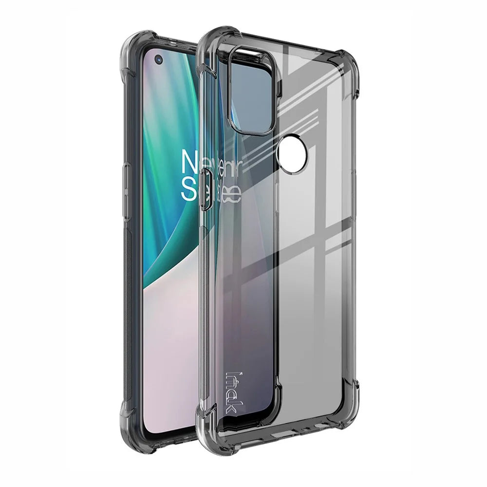 IMAK Anti-drop TPU Soft Case + Screen Protector Film for OnePlus Nord N10 5G with Corner Cushions - Transparent Black - 1