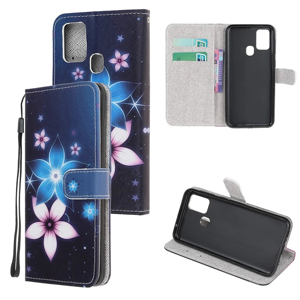 Cross Texture Pattern Printing Leather Wallet Stand Cover with Strap for 	OnePlus Nord N10 5G - Beautiful Flower - 1