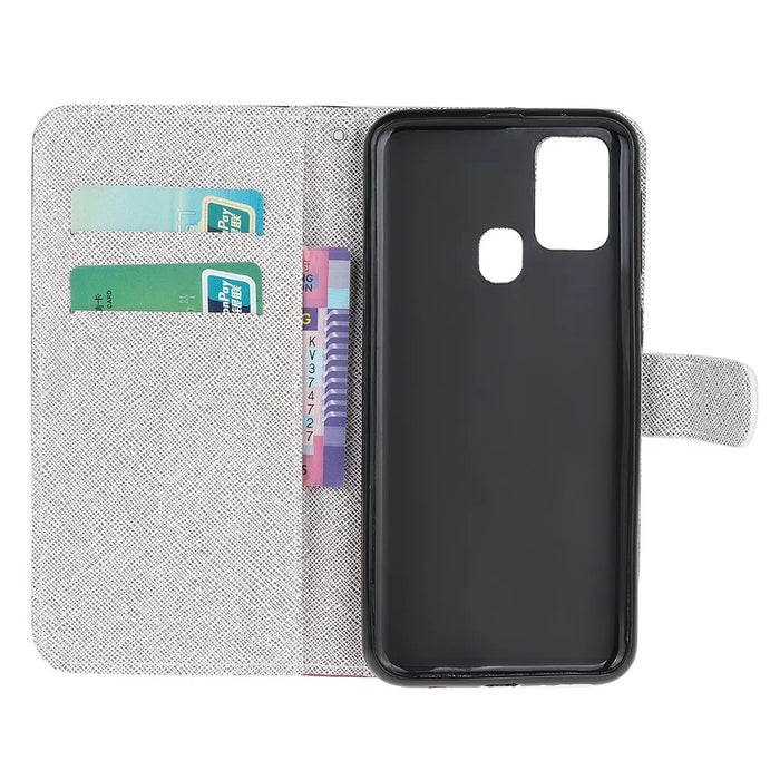 Cross Texture Pattern Printing Leather Wallet Stand Cover with Strap for 	OnePlus Nord N10 5G - Beautiful Flower - 5