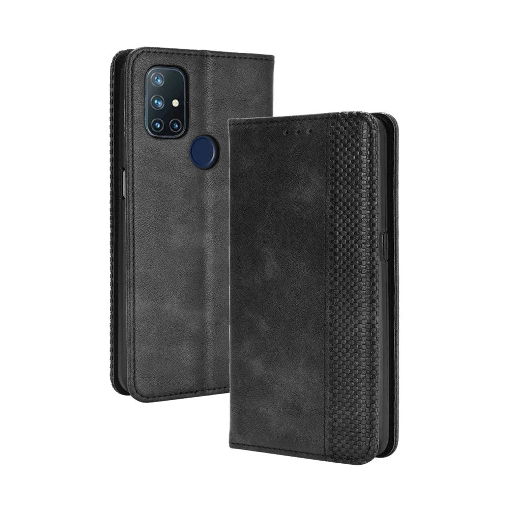 Retro Style Auto-Absorbed Wallet Stand Leather Phone Case for OnePlus Nord N10 5G - Black - 2