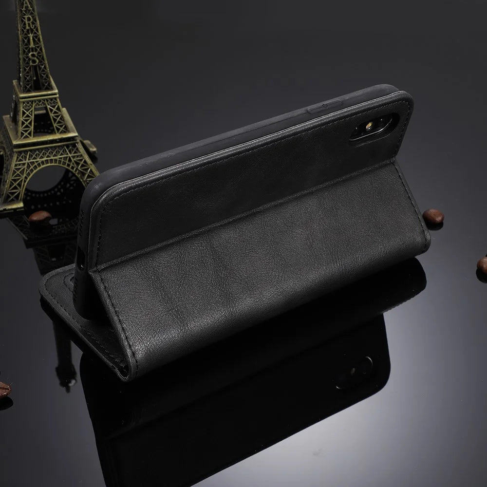 Retro Style Auto-Absorbed Wallet Stand Leather Phone Case for OnePlus Nord N10 5G - Black - 4