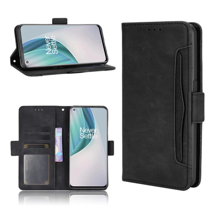 Multiple Card Slots Leather Wallet Mobile Phone Case for OnePlus Nord N10 5G - Black - 1