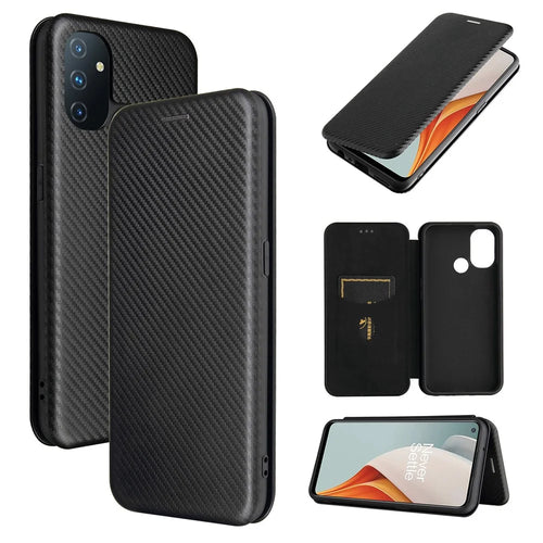 Auto-absorbed Anti-scratch Carbon Fiber Texture Covering for OnePlus Nord N100 Leather Phone Case - Black - 1