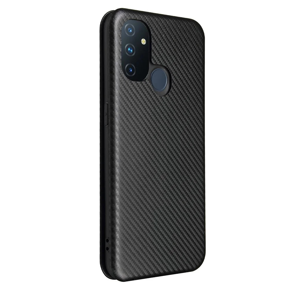 Auto-absorbed Anti-scratch Carbon Fiber Texture Covering for OnePlus Nord N100 Leather Phone Case - Black - 3