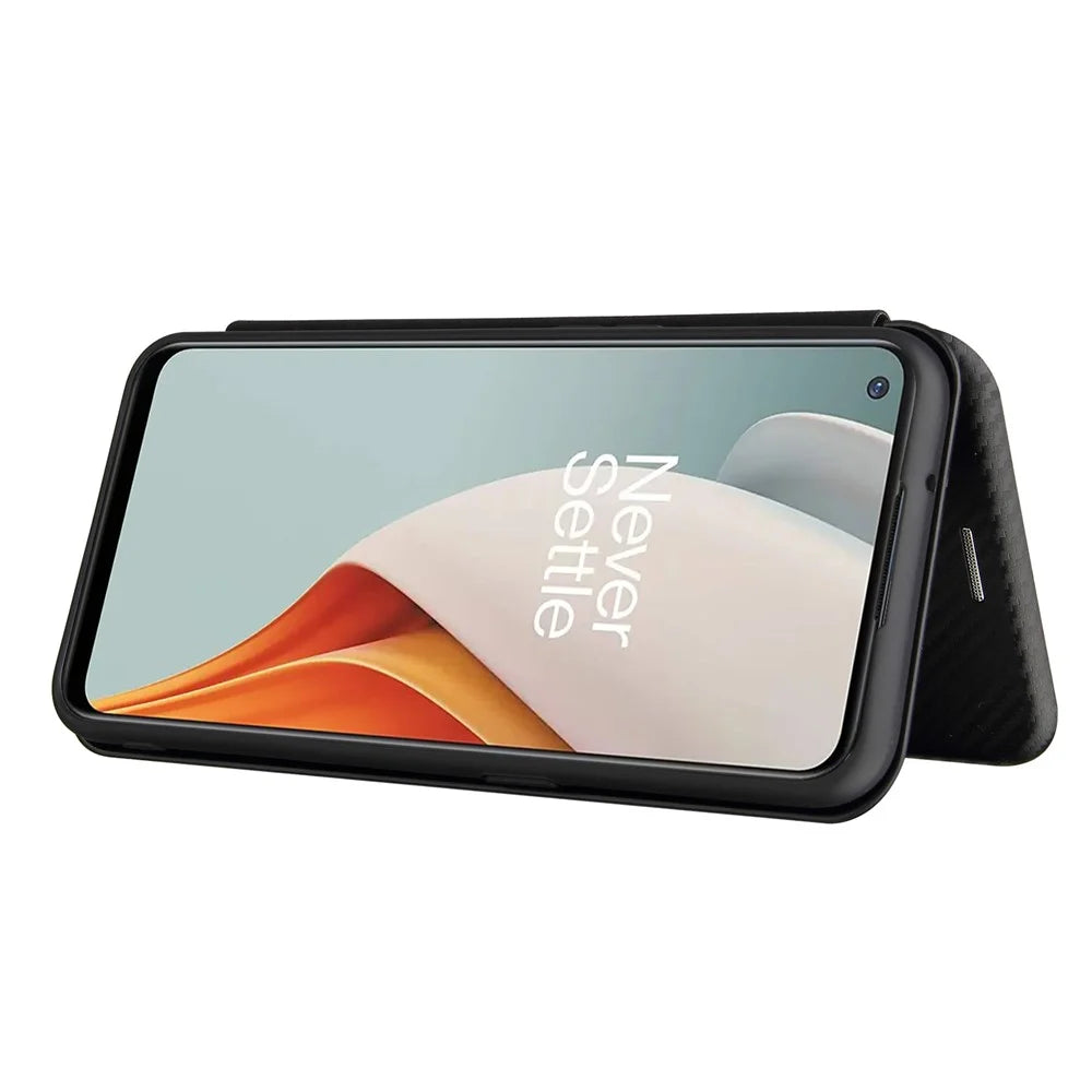 Auto-absorbed Anti-scratch Carbon Fiber Texture Covering for OnePlus Nord N100 Leather Phone Case - Black - 7